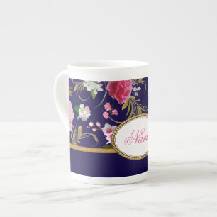 Tasse En Porcelaine Fleurs roses de monogramme