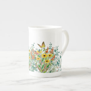 Tasse En Porcelaine Fleurs sauvages et papillons  