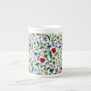 Tasse En Porcelaine Fleurs sauvages sur blanc cassé