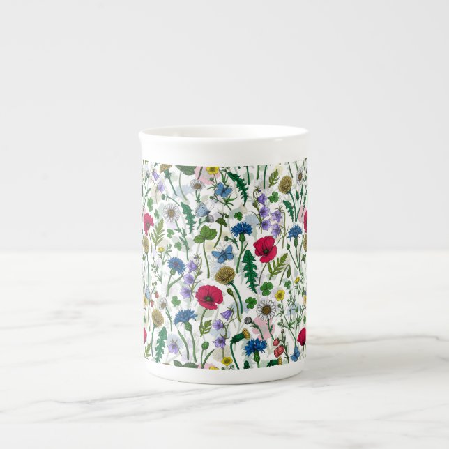 Tasse En Porcelaine Fleurs sauvages sur blanc cassé (Devant)