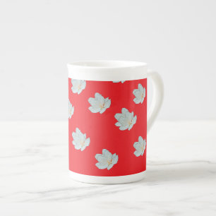 Tasse En Porcelaine Fleurs sur fond rouge