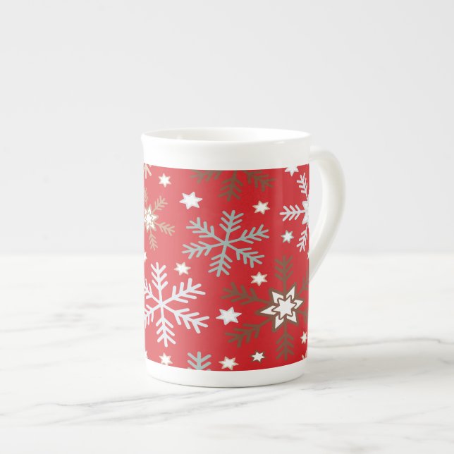 Tasse En Porcelaine Flocons Rouges  (Devant droit)