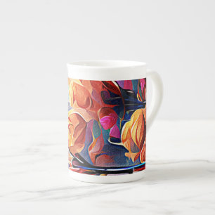 Tasse En Porcelaine Floral Abstract Art Orange Red Blue Flowers