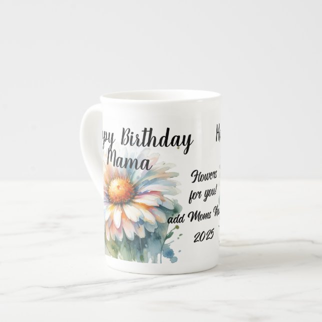 Tasse En Porcelaine Floral Joyeux Anniversaire maman Personnaliser (Devant gauche)
