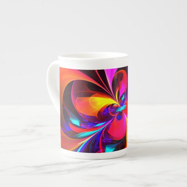 Tasse En Porcelaine Floral moderne Art Abstrait Rouge Bleu Motif #07 (Devant gauche)