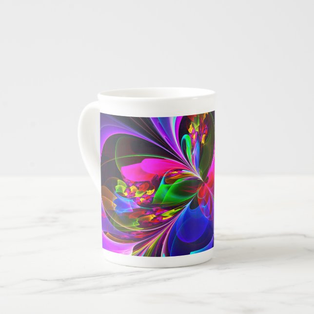Tasse En Porcelaine Floral moderne Art Abstrait Rouge Bleu Motif #12 (Devant gauche)