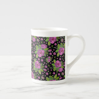 Tasse En Porcelaine Floral Pattern Lilac Pink Green Black