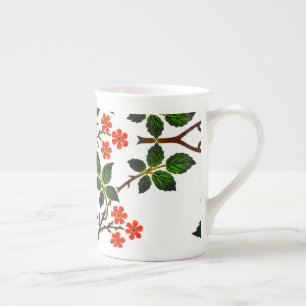 Tasse En Porcelaine Flore du 19e siècle Feuillage vert rose