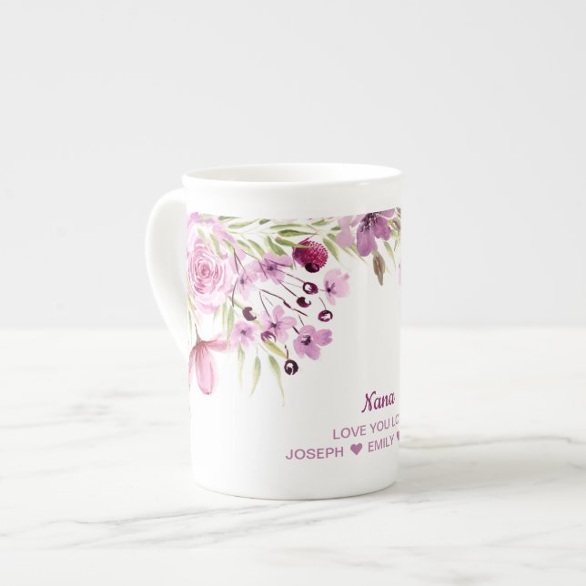 Tasse En Porcelaine Flore rose et violet de Nana (Devant gauche)