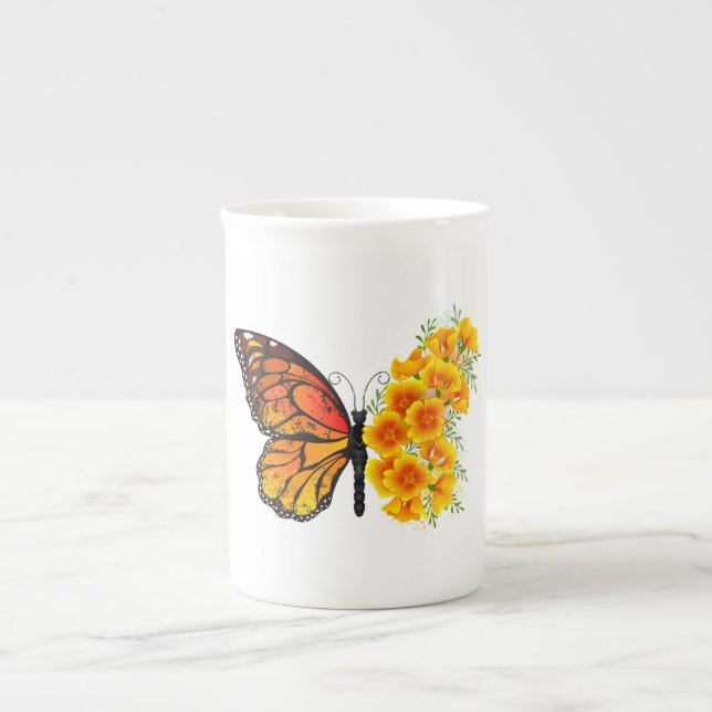 Tasse En Porcelaine Flower Butterfly with Yellow California Poppy (Devant)