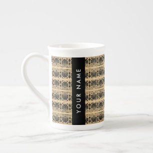 Tasse En Porcelaine Fret Grec Arabesque Brown, Votre Nom, Personnalise