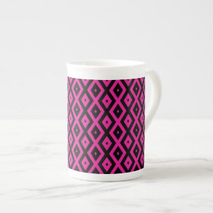 Tasse En Porcelaine Fuchsia et motif de diamants noirs