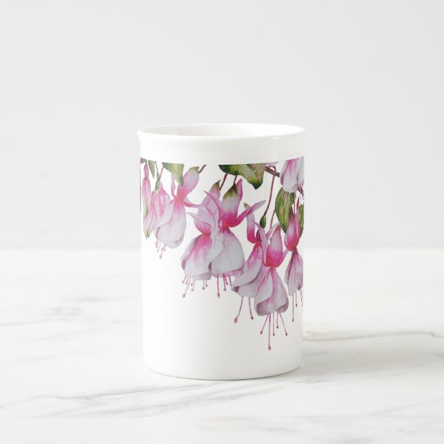 Tasse En Porcelaine Fuchsias festives sur une boue d'os en Chine (Devant)