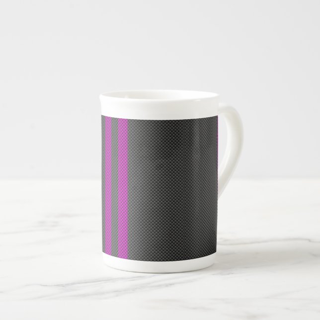 Tasse En Porcelaine Fuschsia Pink Stripes en fibre de carbone (Devant droit)