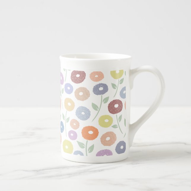 Tasse En Porcelaine Fuzzy Flower Pattern Pastels on White (Droite)