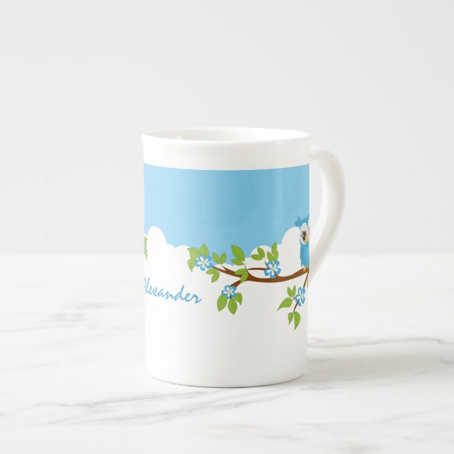 Tasse En Porcelaine Garçon mignon de hibou sur une tasse de porcelaine (Devant droit)