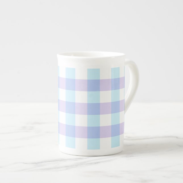Tasse En Porcelaine Gingham Violet Pastel (Devant droit)