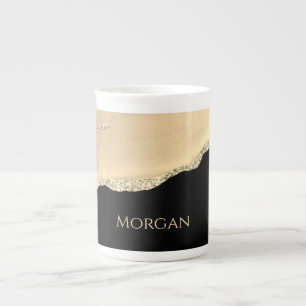 Tasse En Porcelaine Gold Agate & Parties scintillant, Gold Name sur Bl