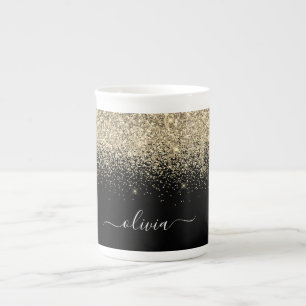 Tasse En Porcelaine Gold Black Parties scintillant Girl Monogramme Nom