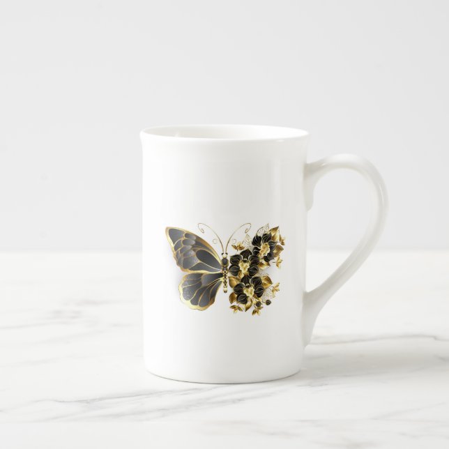Tasse En Porcelaine Gold flower Butterfly with Black Orchid (Droite)