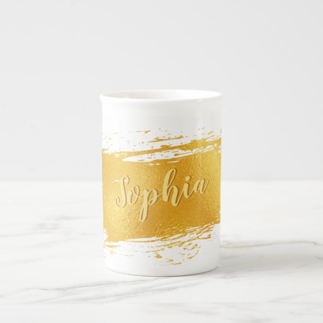 Tasse En Porcelaine Gold Paint Stroke Ajouter un nom (Devant)