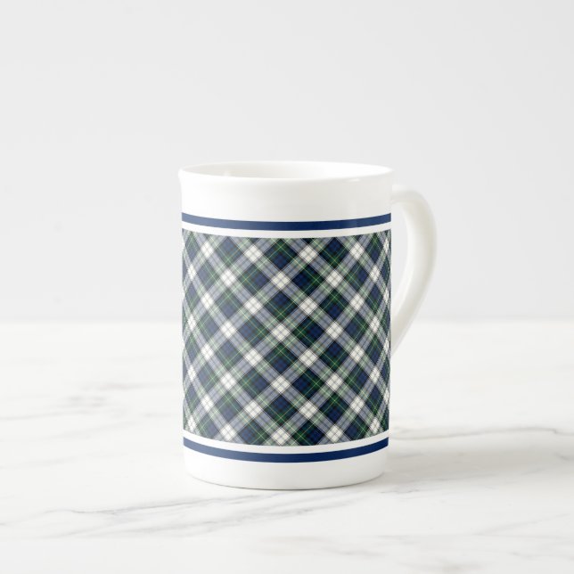 Tasse En Porcelaine Gordon Family robe Tartan bleu et blanc Plaid (Devant droit)