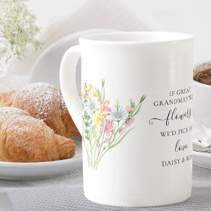 Tasse En Porcelaine Grand poème grand-mère Joli bouquet Fleur sauvage