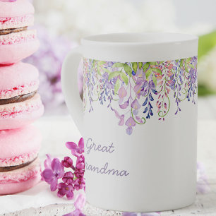 Tasse En Porcelaine Grande grand-mère - Fleurs d'aquarelle mauve des b