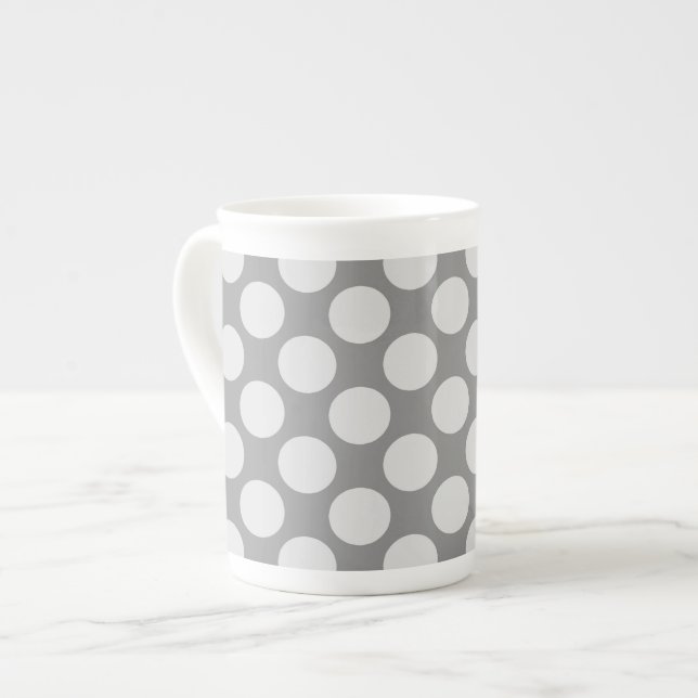 Tasse En Porcelaine Grands points rétro - tons gris / gris (Devant gauche)