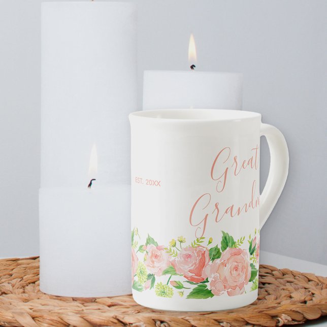 Tasse En Porcelaine Great Grandma Coral rose Aquarelle Florale (Créateur téléchargé)