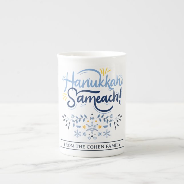 Tasse En Porcelaine Hanoukka Sameach | Famille Hanoukka simple et élég (Devant)