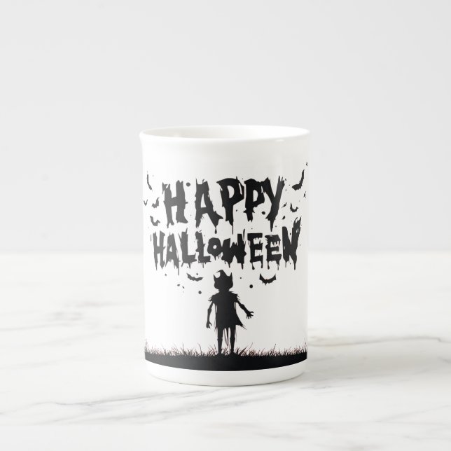 Tasse En Porcelaine Happy Halloween:Mug with Mysterious Silhouette (Devant)