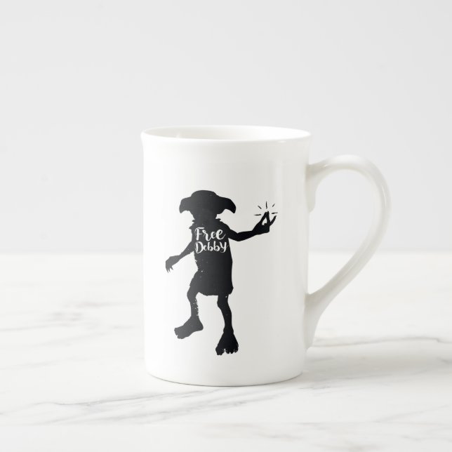 Tasse En Porcelaine Harry Potter | "Free Dobby" Silhouette Typographie (Droite)