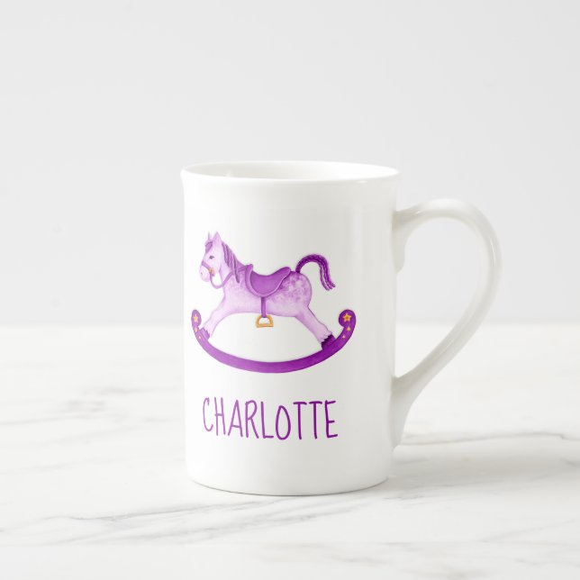 Tasse En Porcelaine Hobby cheval blanc aquarelle violet nom personnali (Droite)