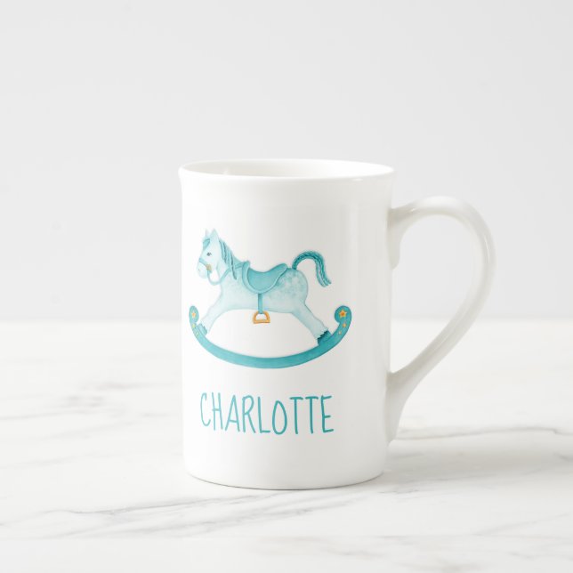 Tasse En Porcelaine Hobby cheval whimsy aquarelle aqua nom personnalis (Droite)