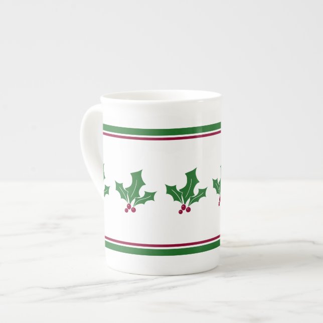 Tasse En Porcelaine Holly Berries Motif, Red et Green Trim (Devant gauche)