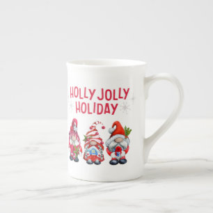 Tasse En Porcelaine Holly Jolly Gnomes Noël fantastique