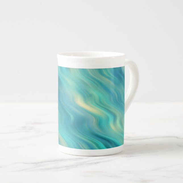 Tasse En Porcelaine Hydrangea bleu texture ondulée (Devant droit)