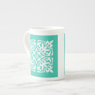 Tasse En Porcelaine Ikat damask motif - paon bleu et blanc