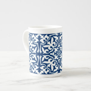 Tasse En Porcelaine Ikat damask pattern - Cobalt bleu et blanc