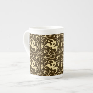 Tasse En Porcelaine Ikat Floral Damask - Chocolat Brown et Tan