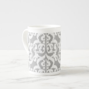 Tasse En Porcelaine Ikat Moorish Damask - gris argenté et blanc