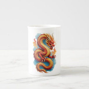 Tasse En Porcelaine Illustration Fiery Dragon Rouge Chinois