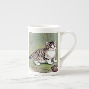 Tasse En Porcelaine Illustration vintage de chaton rayé