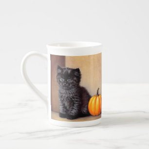 Tasse En Porcelaine Illustration vintage Halloween Black Kitten