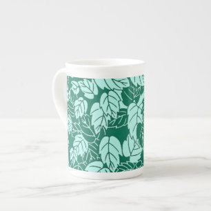 Tasse En Porcelaine Impression de feuille japonaise, turquoise et aqua