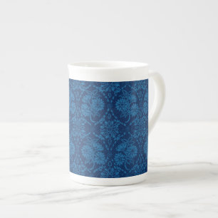 Tasse En Porcelaine Indigo Blue Floral Faux Lace Motif