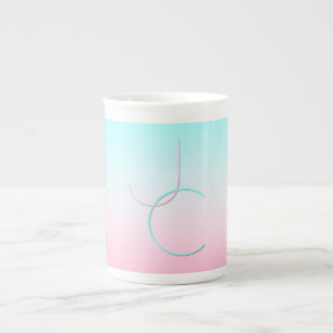Tasse En Porcelaine Initiales 2 superposées modernes Turquoise Rose