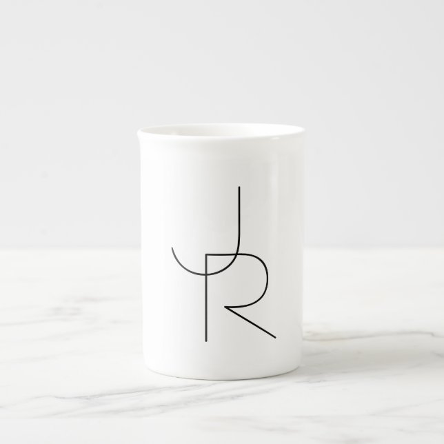 Tasse En Porcelaine Initiales de chevauchement modernes 2 | Noir en bl (Devant)