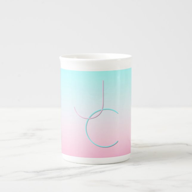 Tasse En Porcelaine Initiales de chevauchement modernes 2 | Rose turqu (Devant)